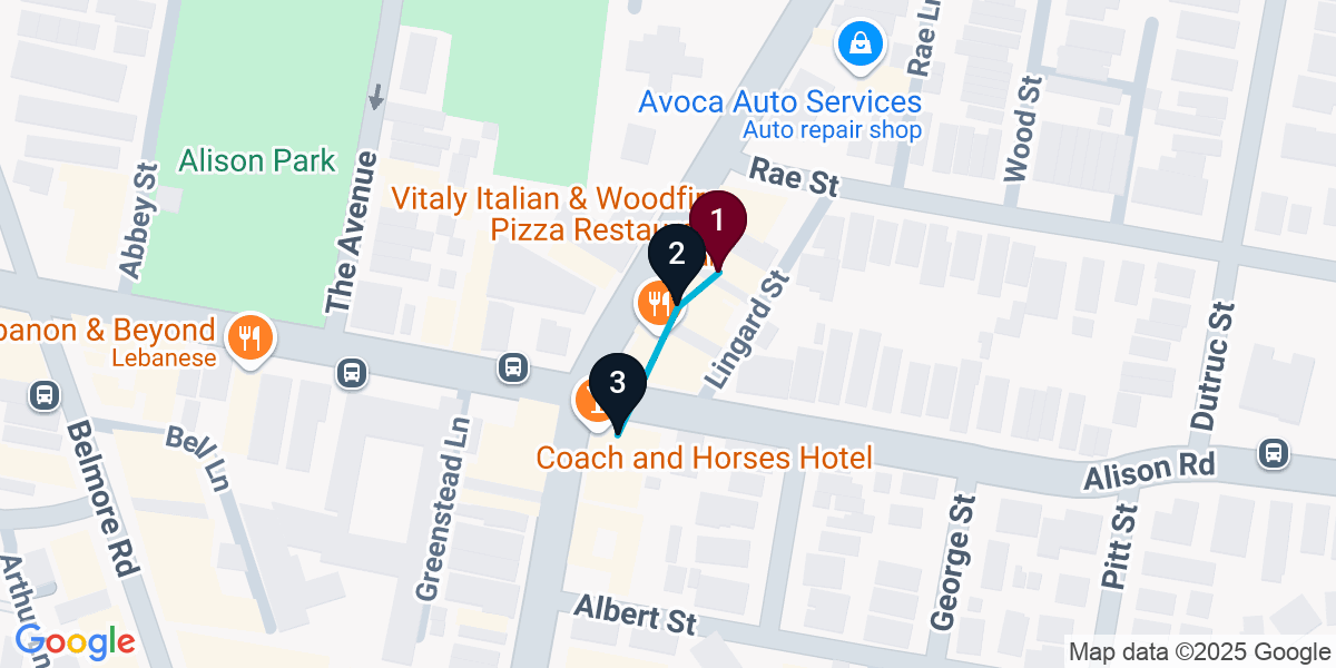 Map for 3-Stop Randwick Bar Crawl