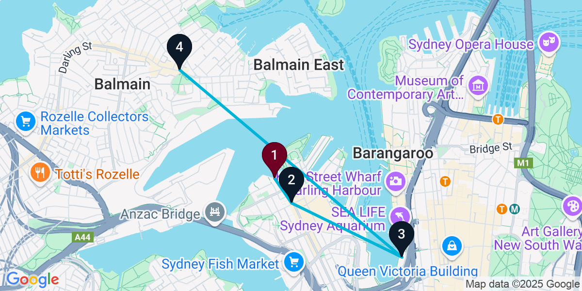 Map for 4-Stop Pyrmont Wine bar Bar Crawl
