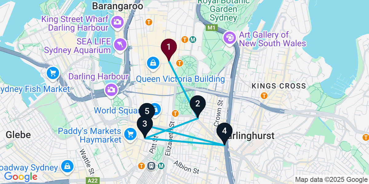 Map for 5-Stop Sydney Nightclub Bar Crawl