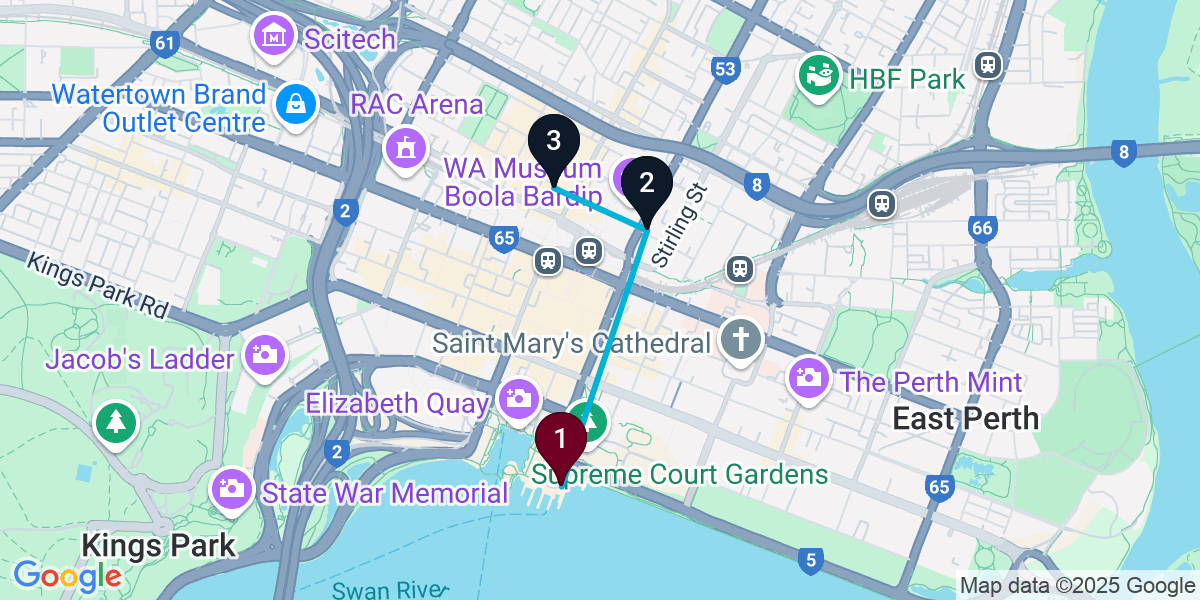 Map for 3-Stop Perth Nightclub Bar Crawl