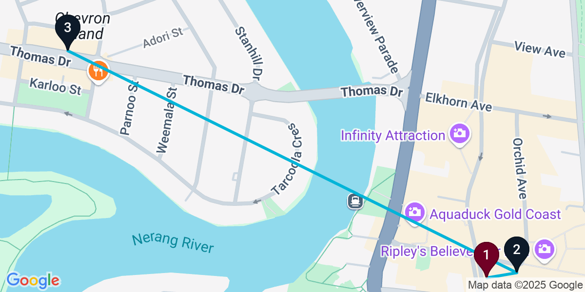 Map for Quick Surfers Paradise Pub Crawl