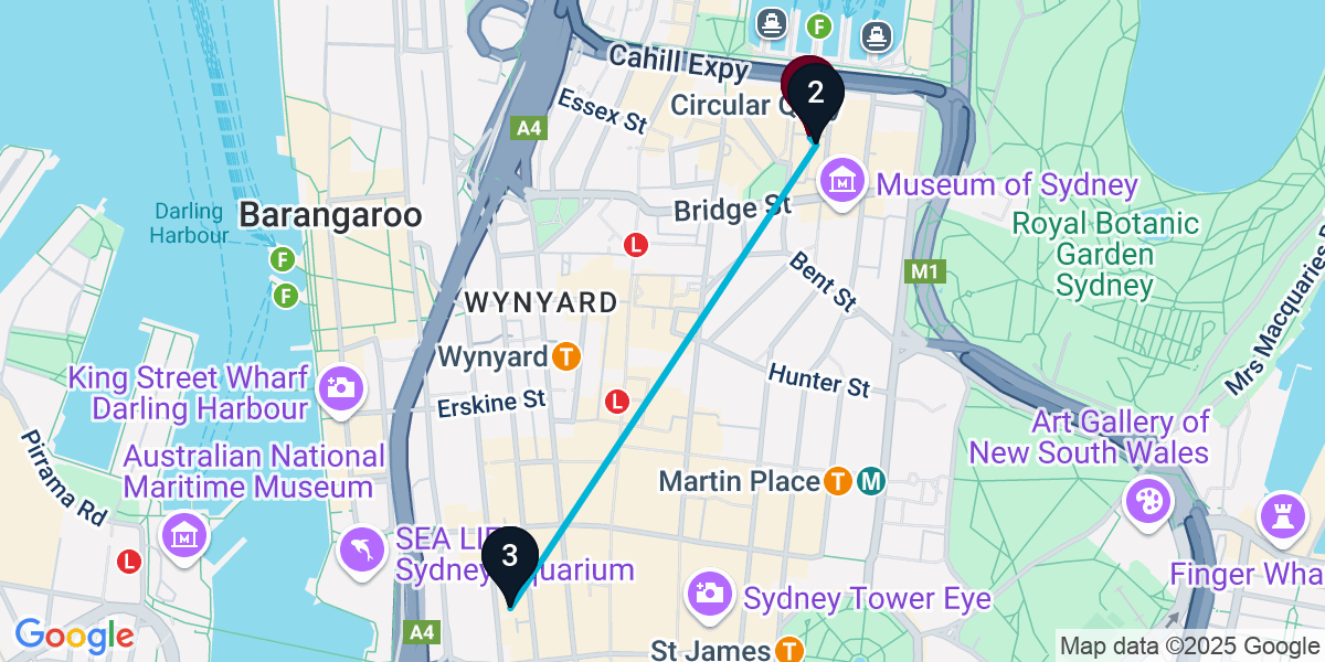 Map for 3-Stop Sydney Cocktail Bar Crawl
