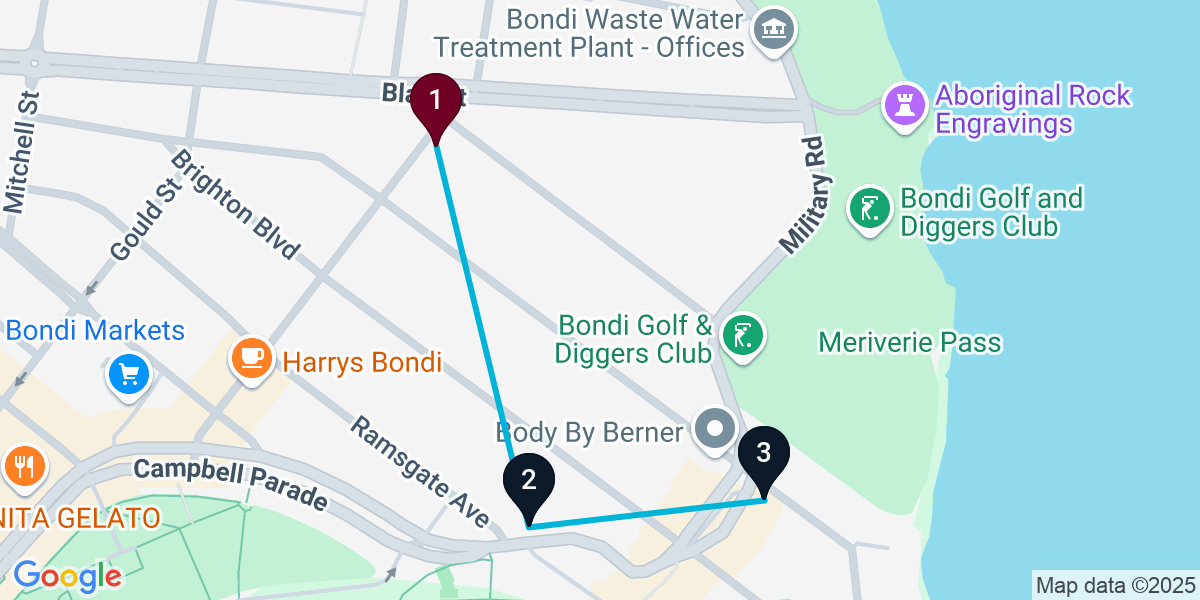 Map for 3-Stop North Bondi Cocktail Bar Crawl