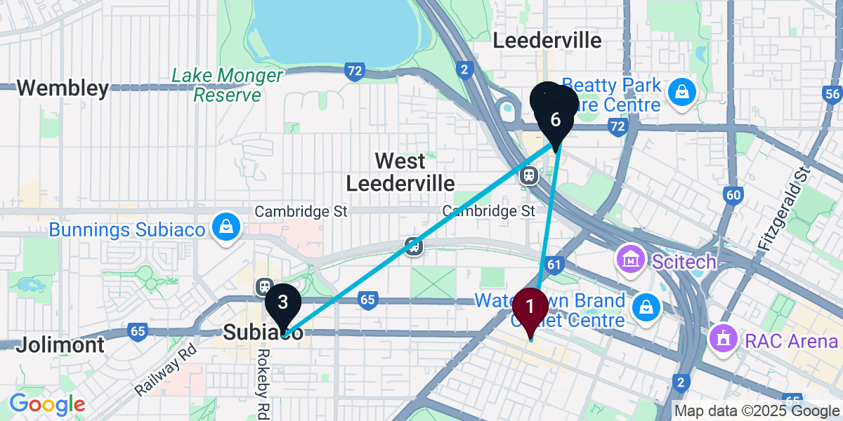 Map for 6-Stop West Perth Wine bar Bar Crawl