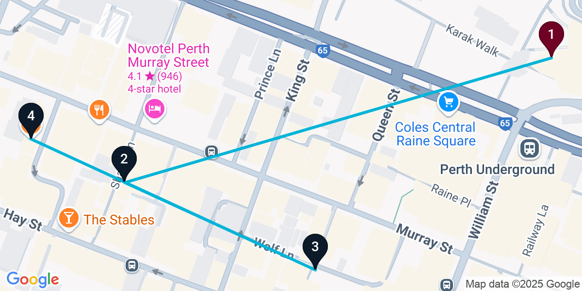 Map for 4-Stop Perth Pub Bar Crawl