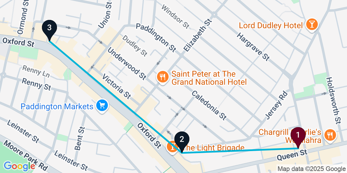 Map for 3-Stop Woollahra Bar Crawl