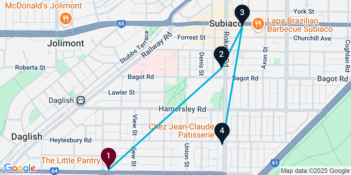 Map for 4-Stop Subiaco Bar Crawl