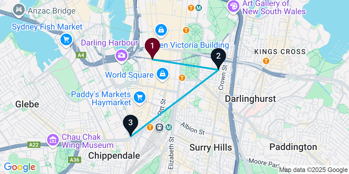 Map for 3-Stop Sydney Dive bar Bar Crawl