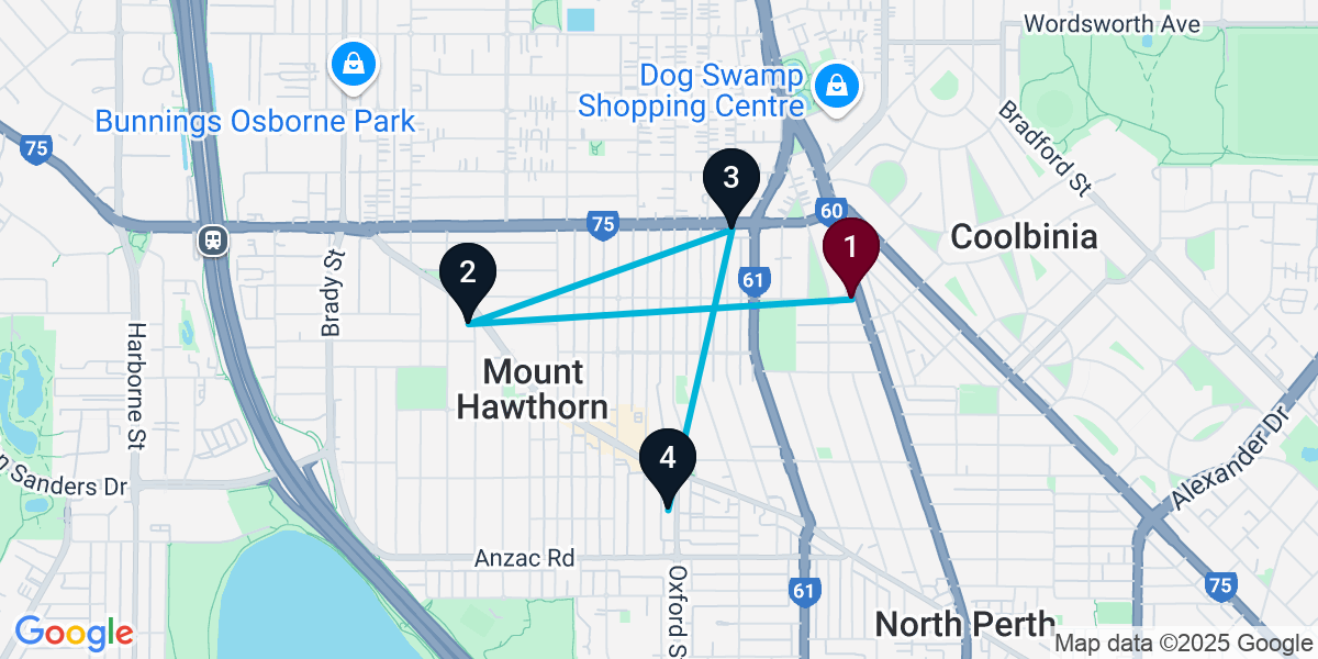 Map for 4-Stop North Perth Bar Crawl