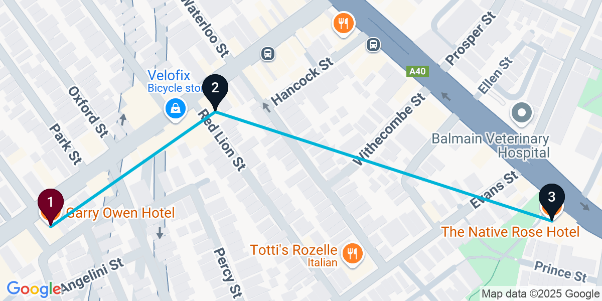 Map for 3-Stop Rozelle Cocktail Bar Crawl
