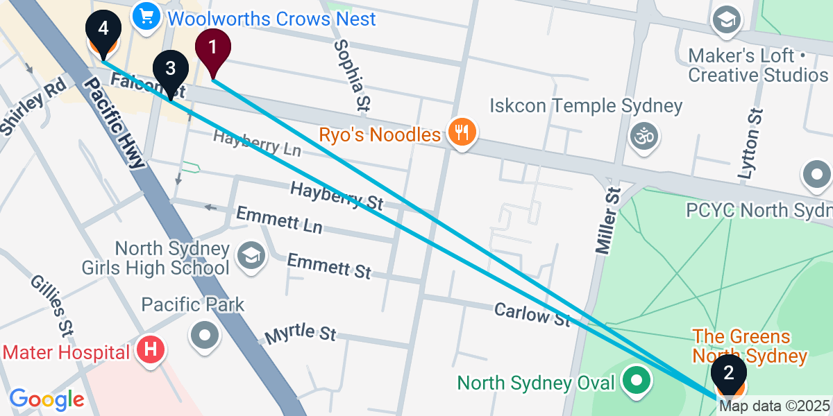 Map for 4-Stop Crows Nest Pub Bar Crawl