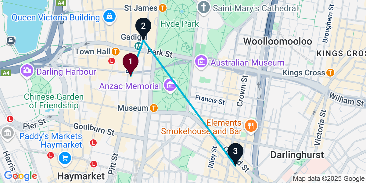 Map for 3-Stop Sydney Hotel bar Bar Crawl