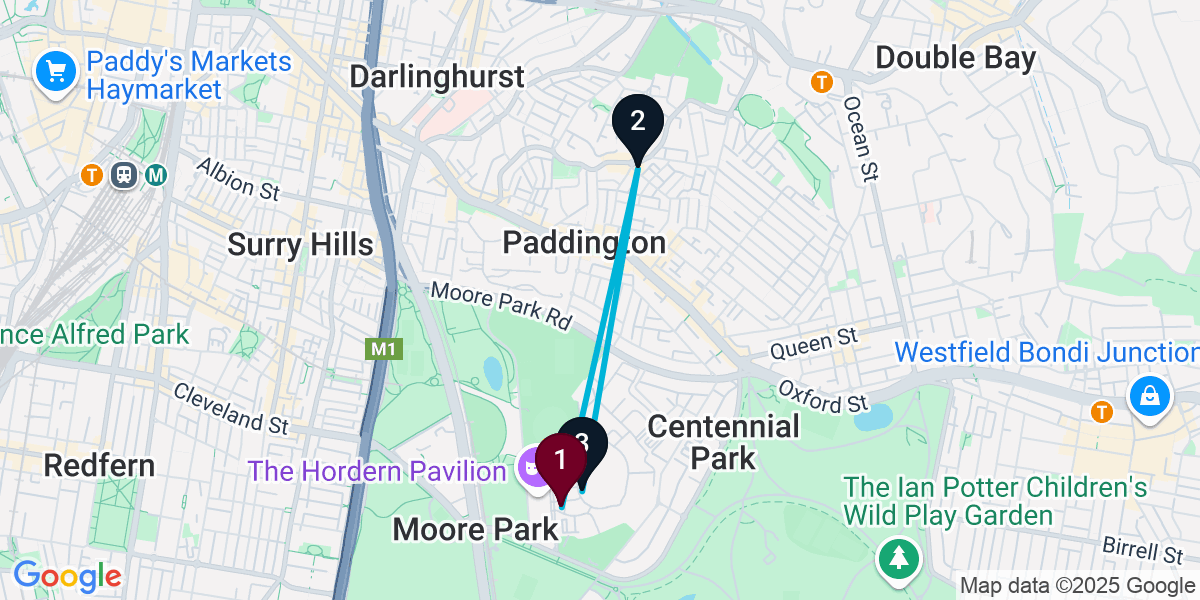 Map for 3-Stop Moore Park Pub Bar Crawl