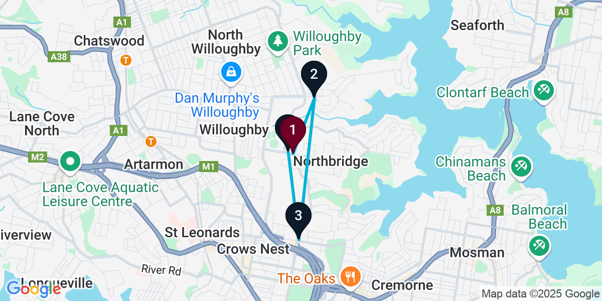 Map for 4-Stop Northbridge Bar Crawl