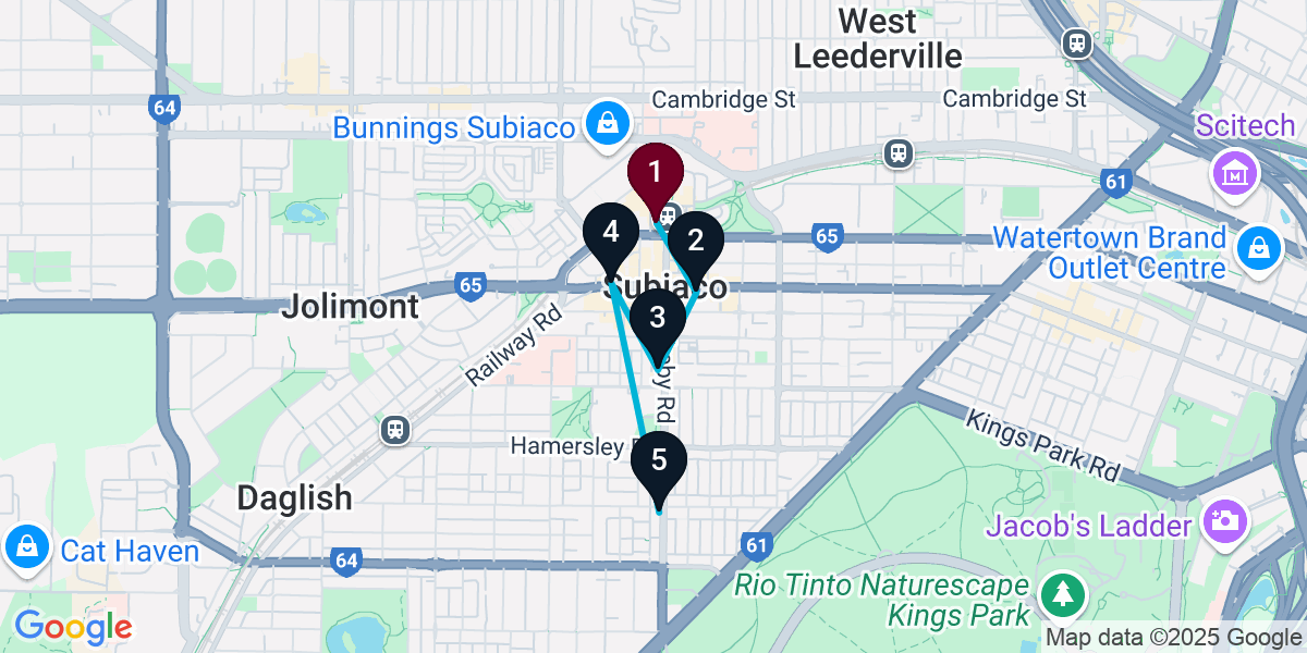 Map for 5-Stop Subiaco Wine bar Bar Crawl