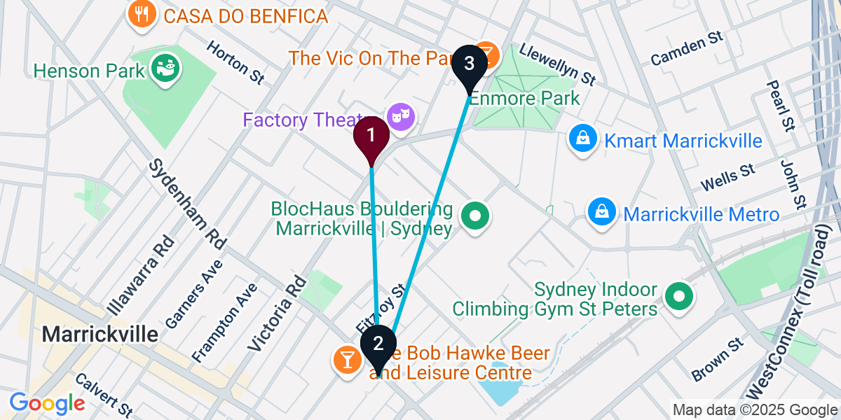 Map for 3-Stop Marrickville Brewery Bar Crawl