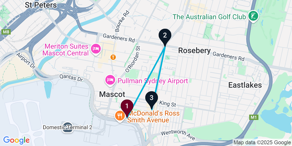 Map for 3-Stop Mascot Pub Bar Crawl