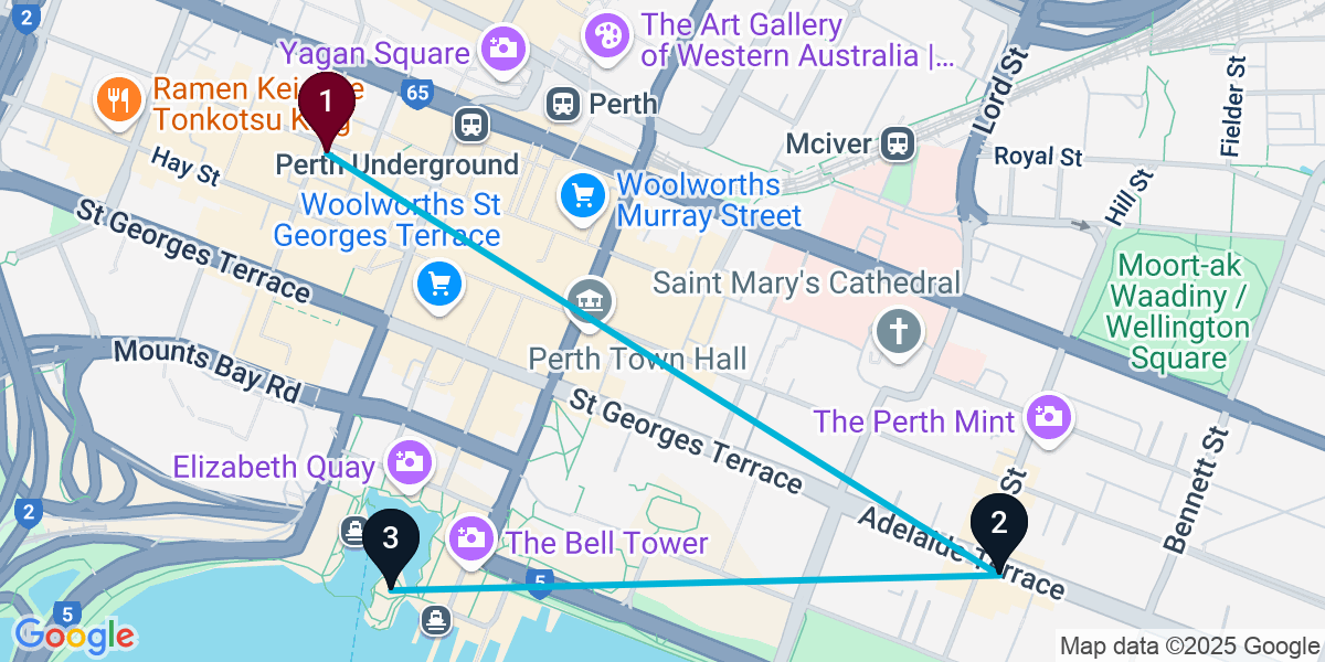 Map for 3-Stop Perth Wine bar Bar Crawl