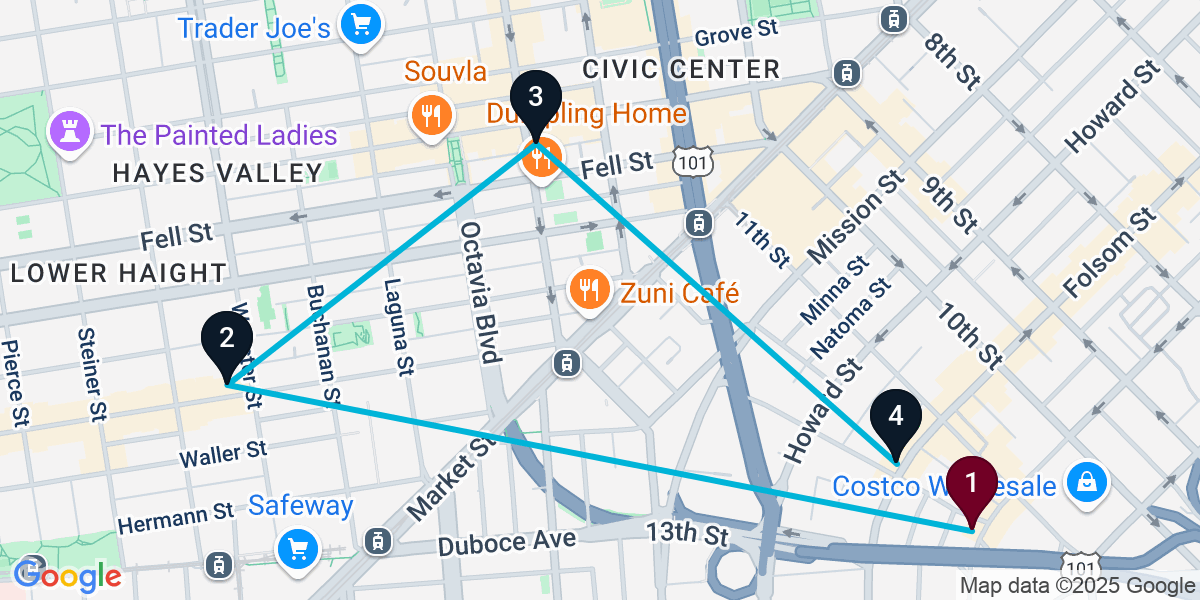 Map for 4-Stop San Francisco Speakeasy Bar Crawl