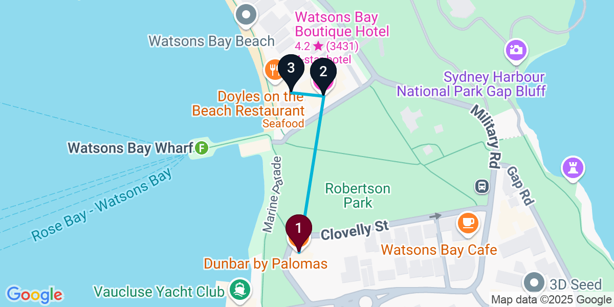 Map for 3-Stop Watsons Bay Bar Crawl