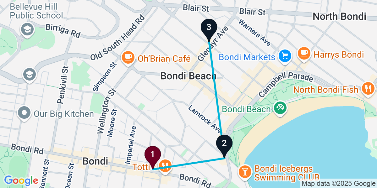 Map for 3-Stop Bondi Wine bar Bar Crawl