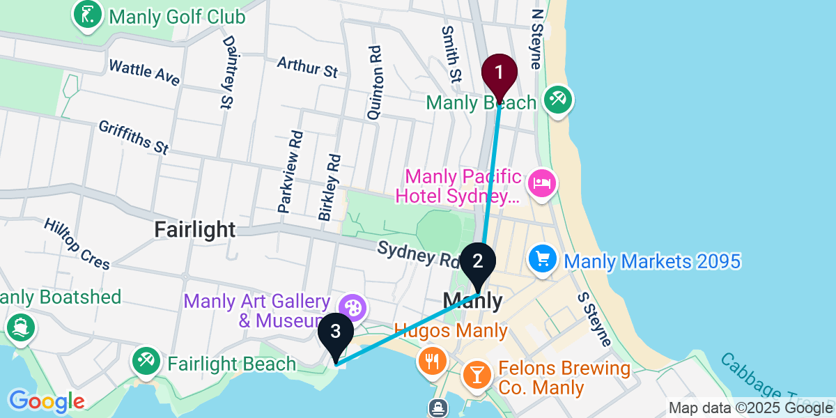 Map for 3-Stop Manly Nightclub Bar Crawl