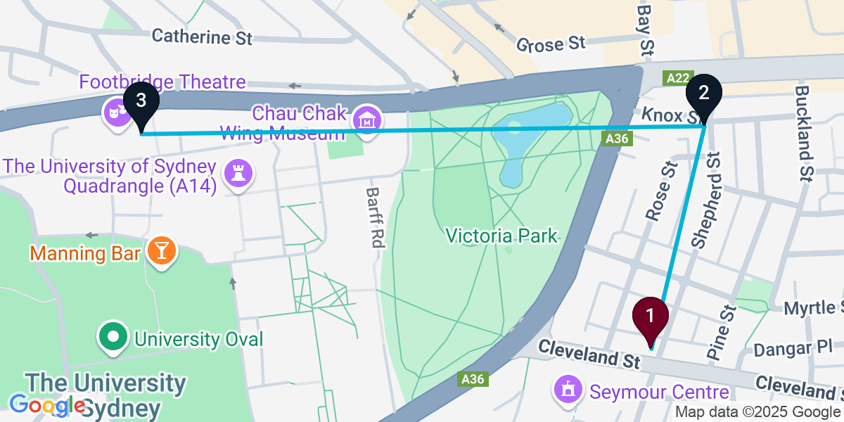 Map for 3-Stop Chippendale Live music Bar Crawl