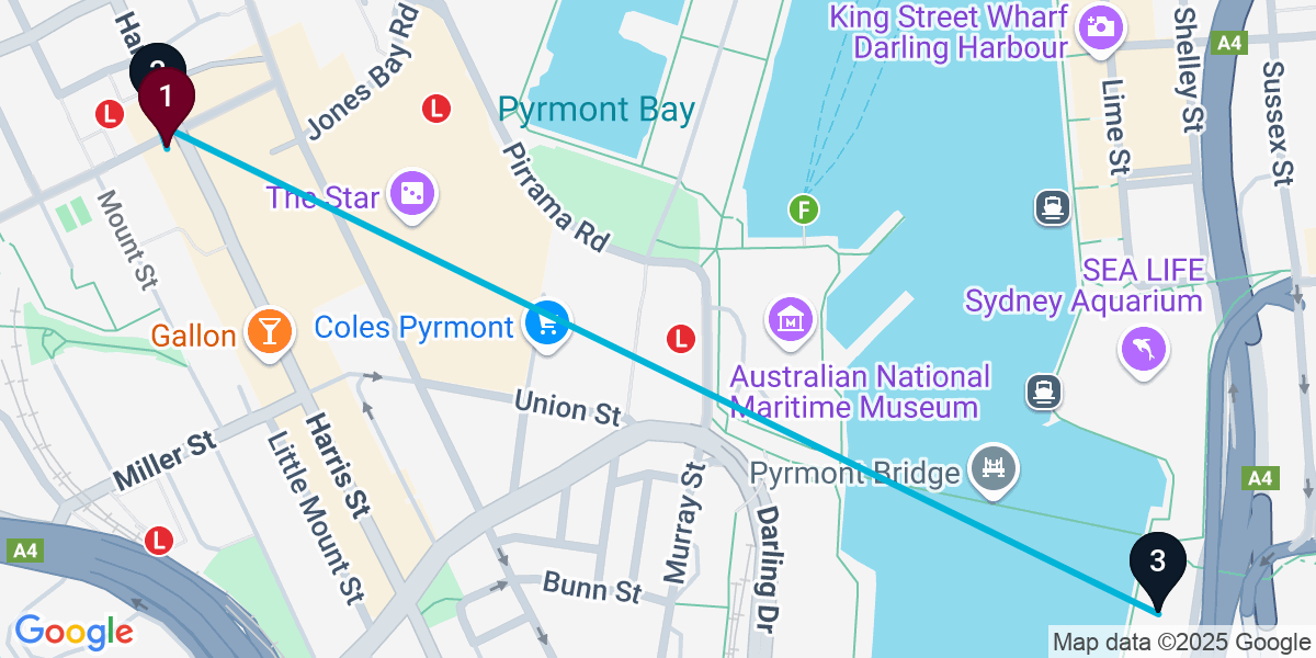 Map for 3-Stop Pyrmont Wine bar Bar Crawl
