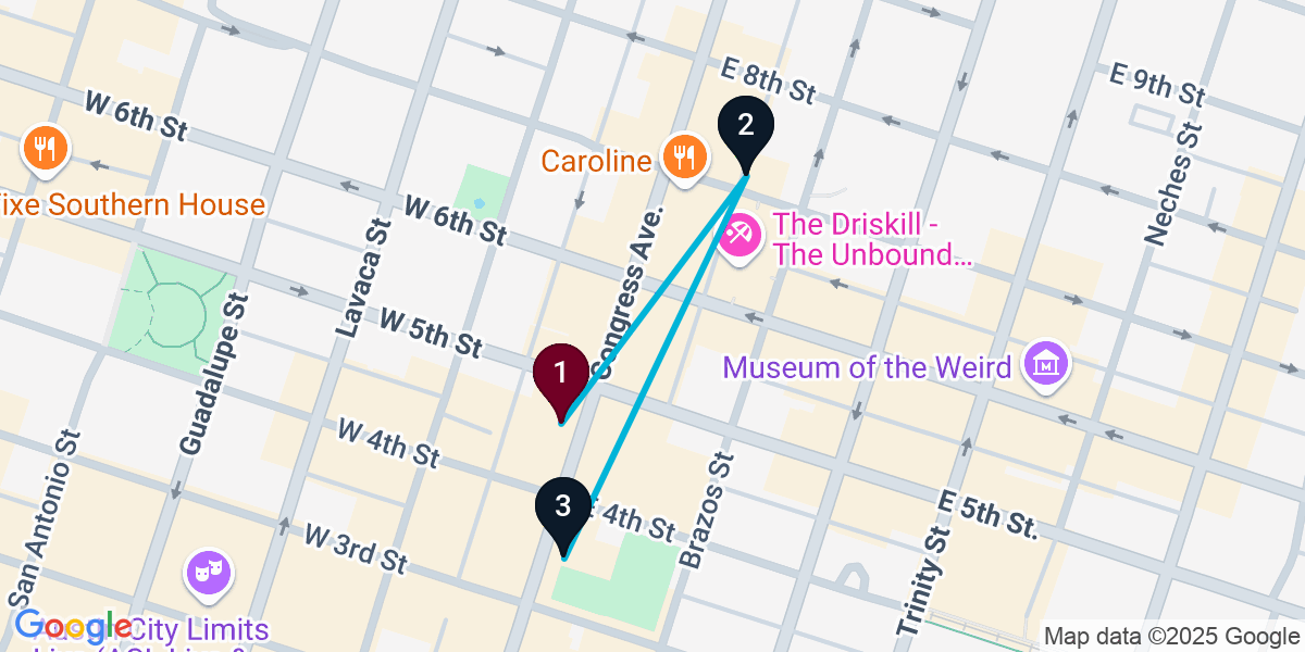 Map for 3-Stop Austin Wine bar Bar Crawl