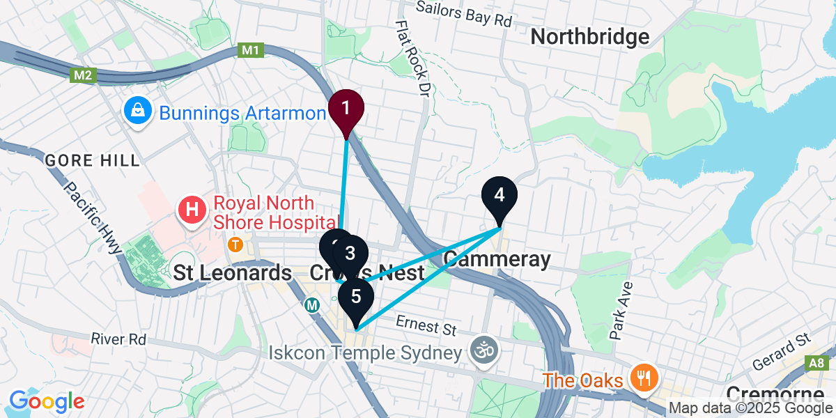 Map for 5-Stop Naremburn Wine bar Bar Crawl