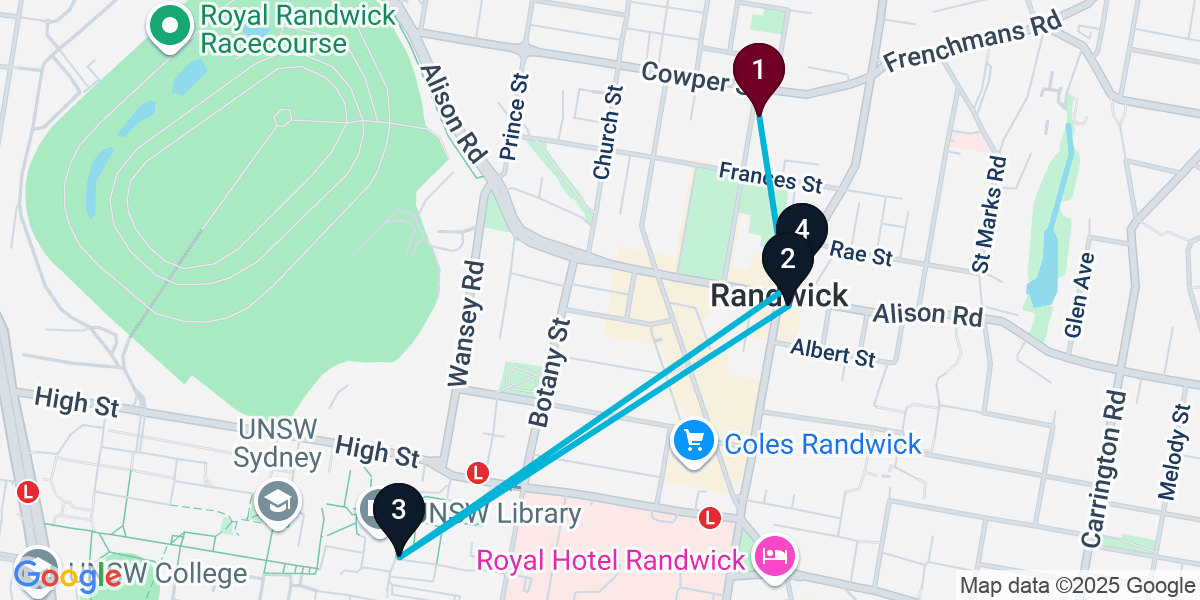 Map for The Avenue Randwick Bar Crawl
