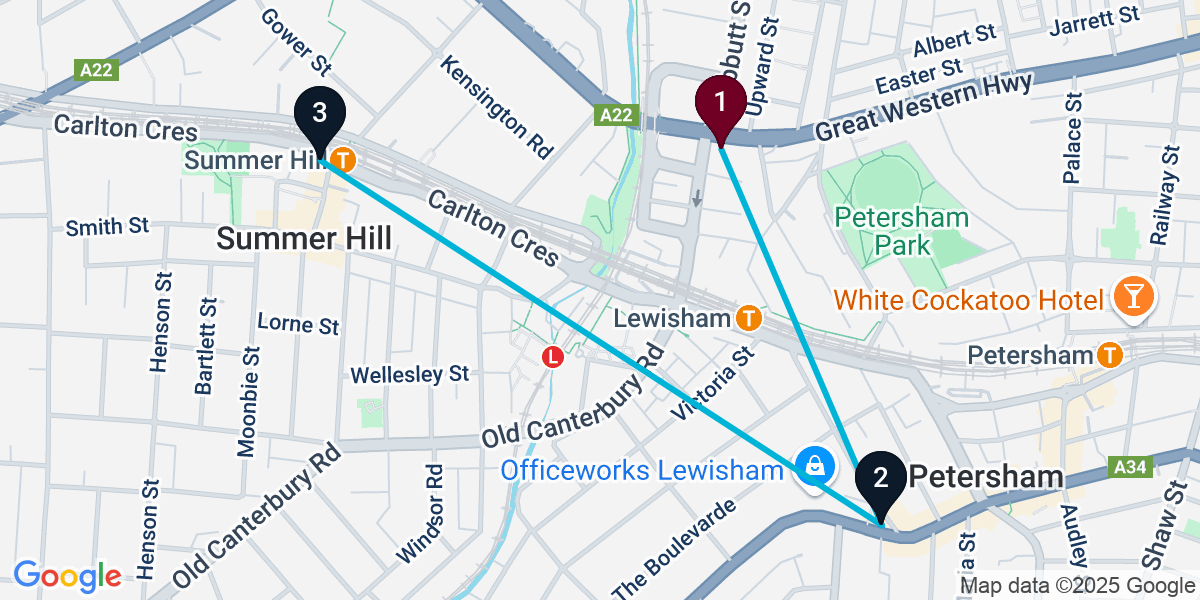 Map for 3-Stop Lewisham Pub Bar Crawl