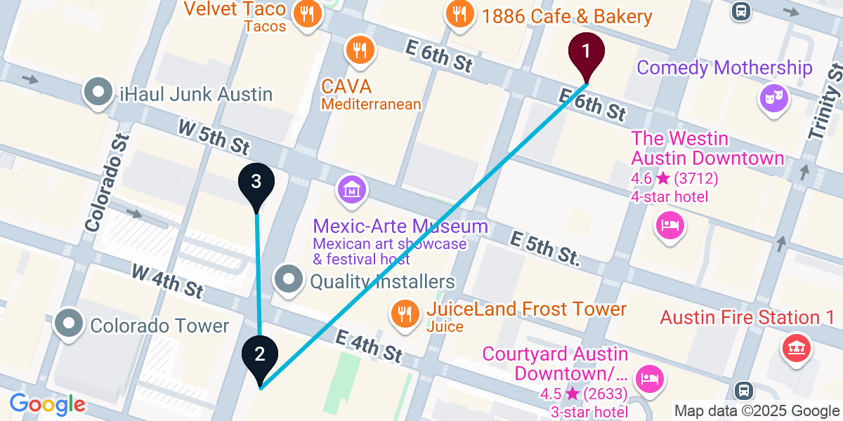 Map for 3-Stop Austin Cocktail Bar Crawl