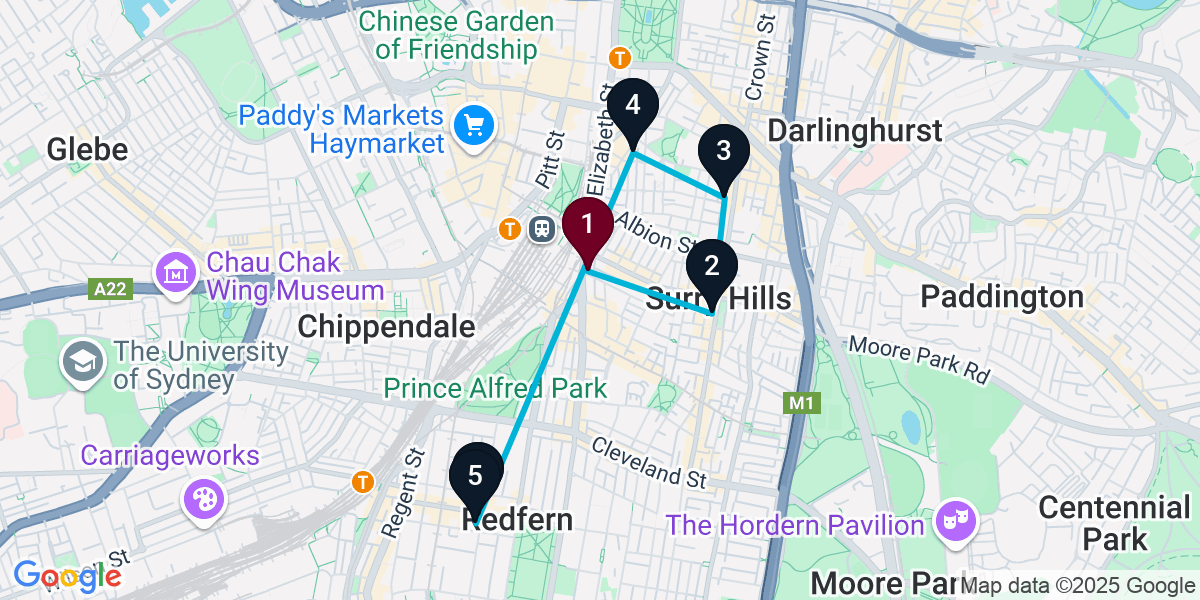 Map for 6-Stop Surry Hills Wine bar Bar Crawl