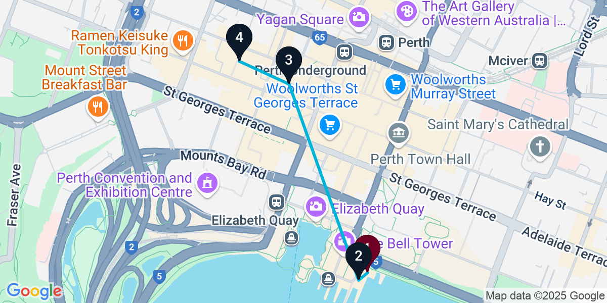 Map for 4-Stop Perth Pub Bar Crawl