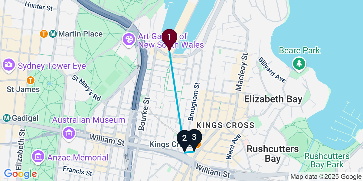 Map for 3-Stop Woolloomooloo Live music Bar Crawl