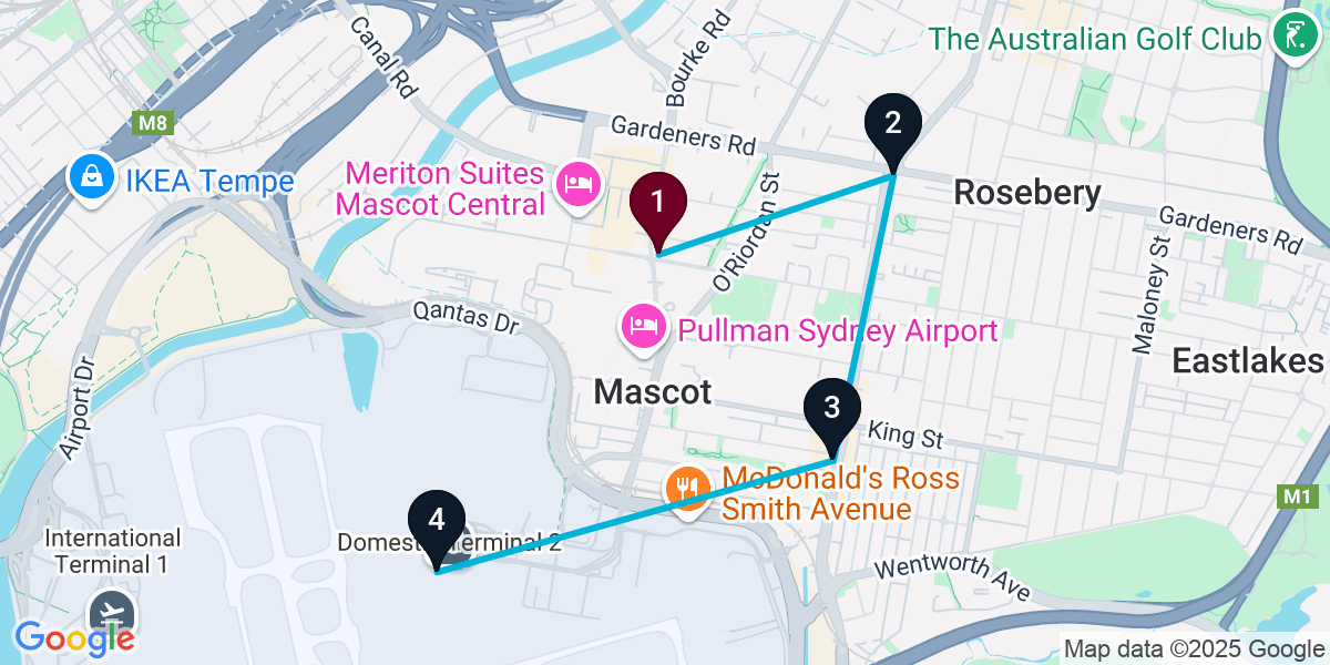 Map for 4-Stop Mascot Pub Bar Crawl