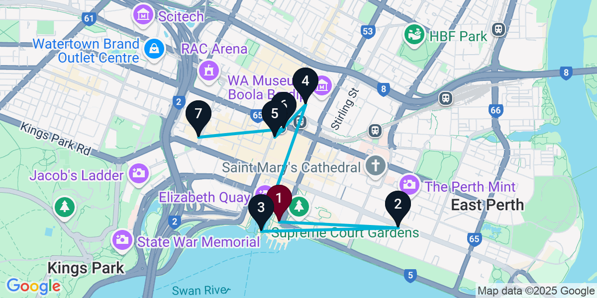 Map for 7-Stop Perth Wine bar Bar Crawl