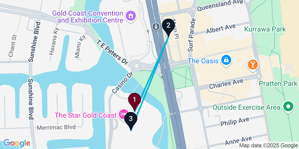 Map for Broadbeach Cocktail Bar Crawl