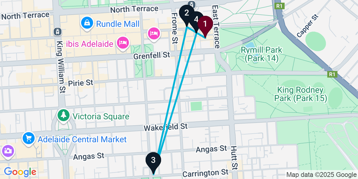 Map for 4-Stop Adelaide Pub Crawl