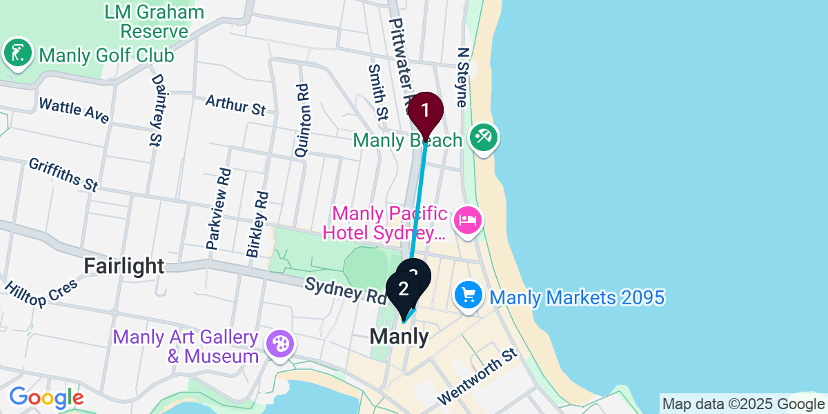 Map for 3-Stop Manly Dive bar Bar Crawl