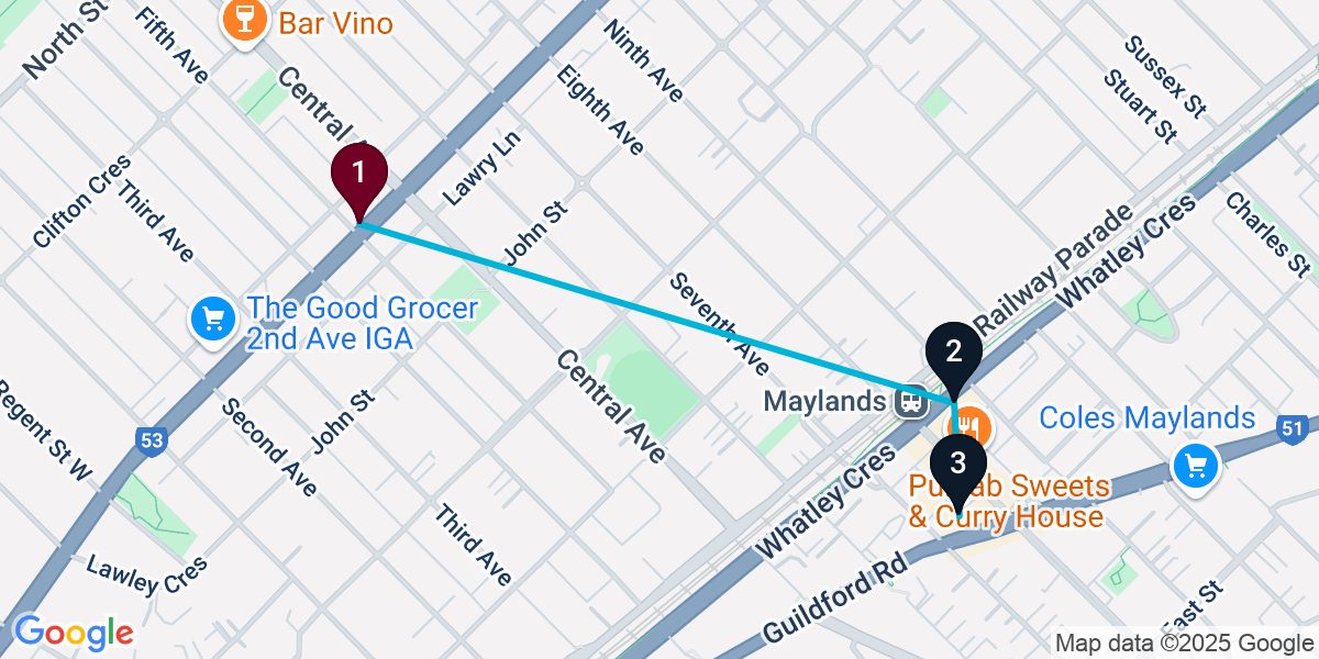 Map for 3-Stop Perth Cocktail Bar Crawl