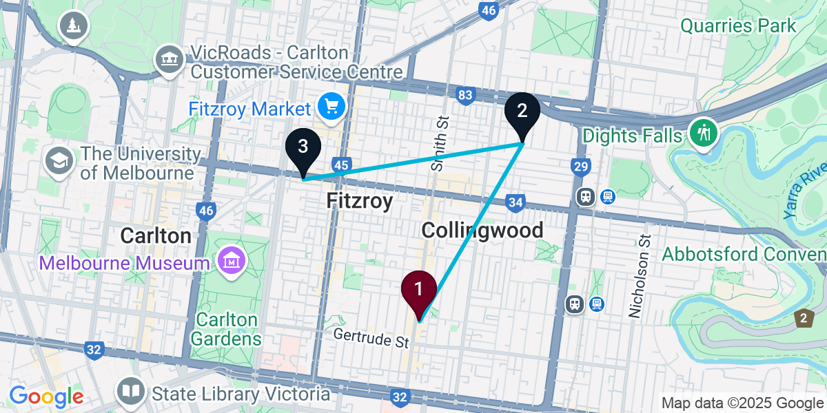 Map for Short Collingwood Pub Crawl