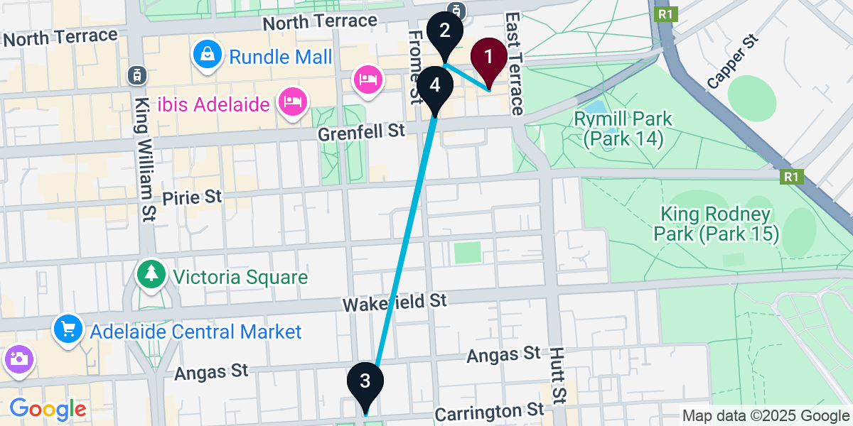 Map for 4-Stop Adelaide Pub Crawl