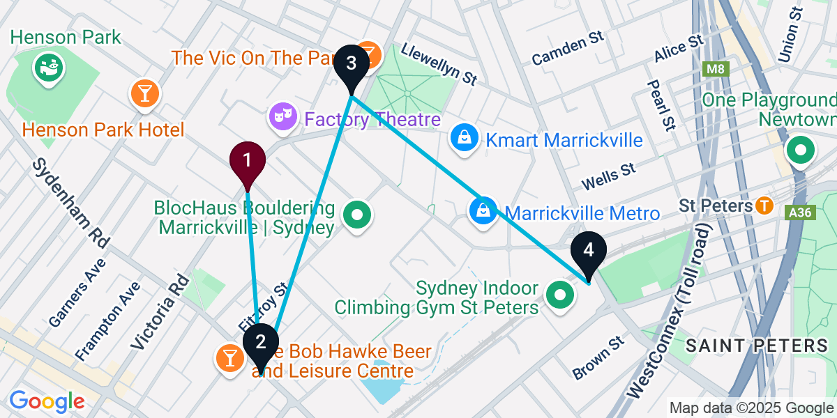 Map for 4-Stop Marrickville Brewery Bar Crawl