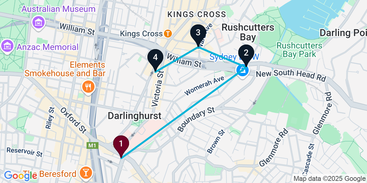 Map for 4-Stop Darlinghurst Wine bar Bar Crawl