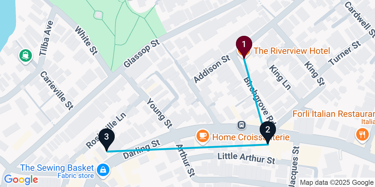 Map for 3-Stop Balmain Bar Crawl