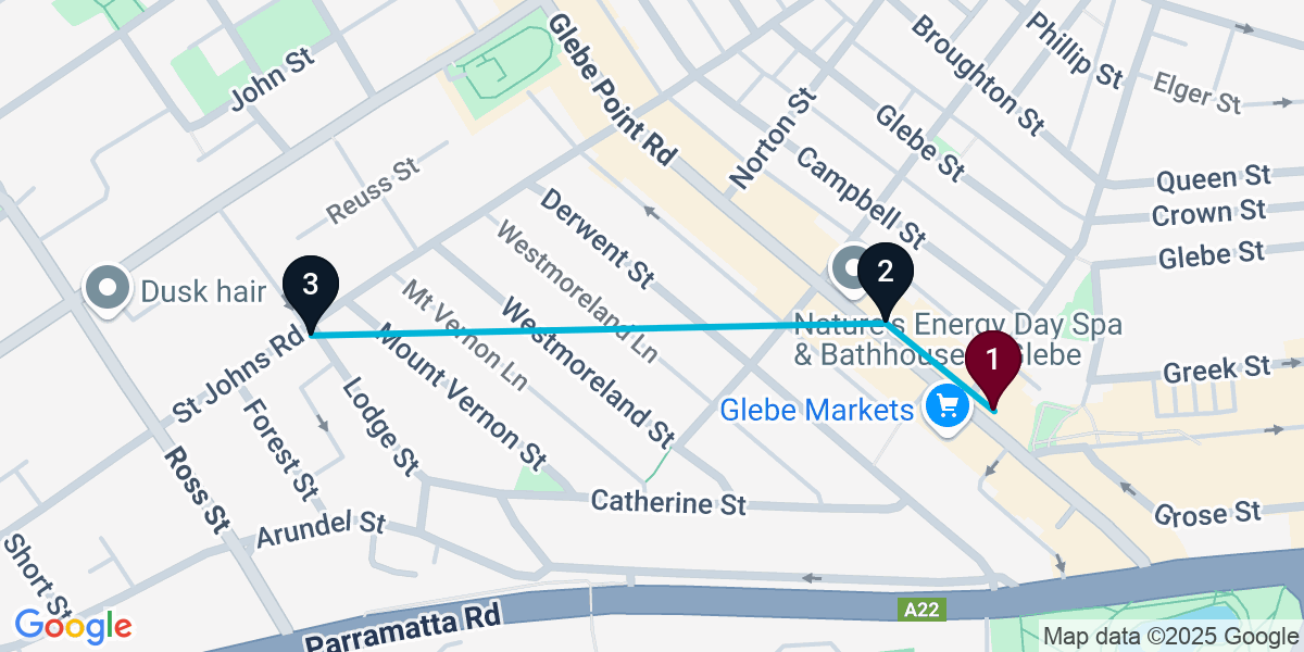 Map for 3-Stop Glebe Bar Crawl