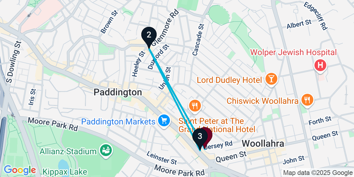 Map for 3-Stop Woollahra Pub Bar Crawl