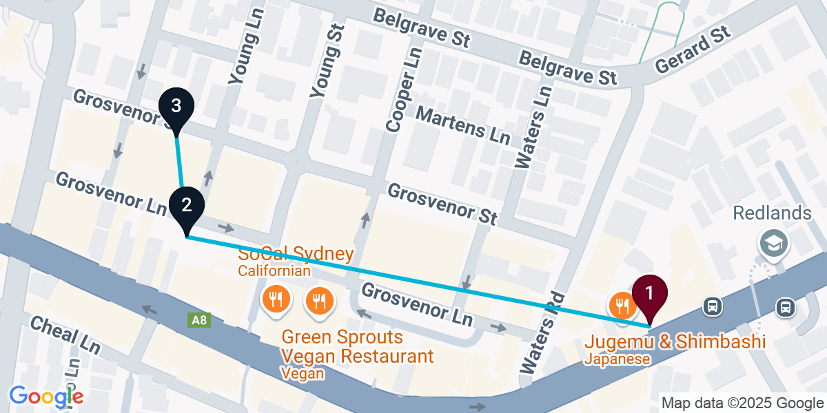 Map for 3-Stop Neutral Bay Cocktail Bar Crawl